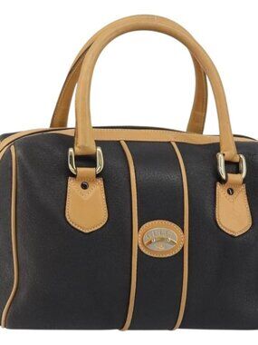 GUCCI Boston Bag Leather Black Gold Auth 160471